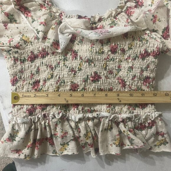 Free People Favorite Top Womens S‎ Pink Floral Smocked Ruffled Peasant Feminine - Picture 12 of 15